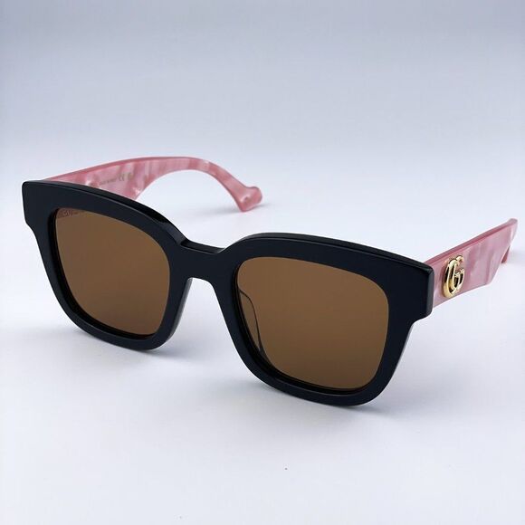 NEW Gucci GG0998S 005 Black/Pink Pearl Temples Brown Square Women Sunglasses